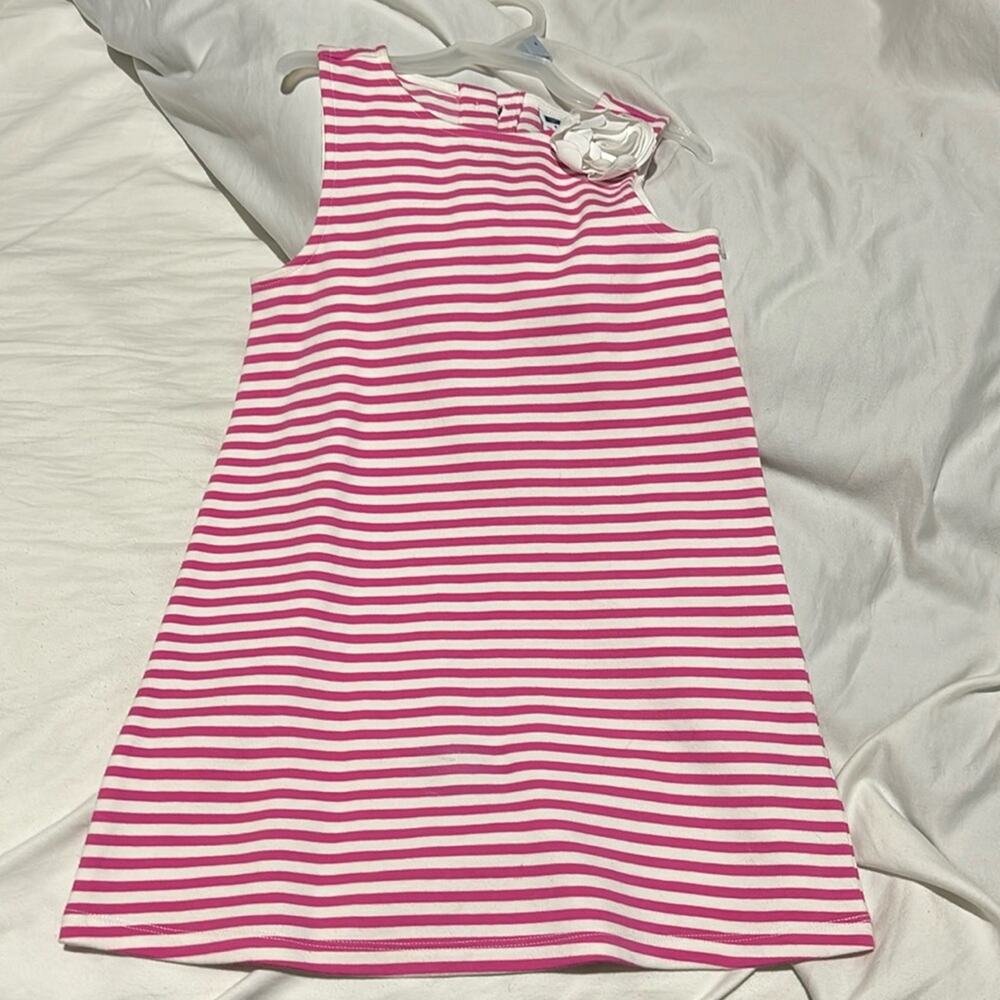 Janie & Jack 5 bubble gummy pink white a line dress 3D white flower offset euc
